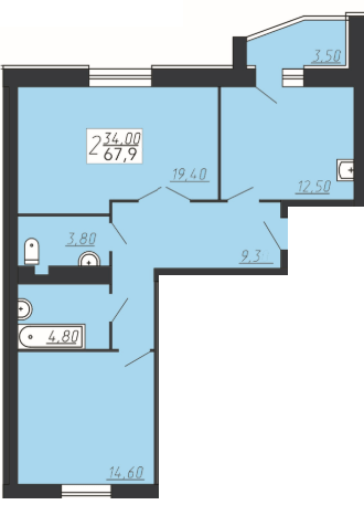 2-кімнатна 67.9 м² в ЖК Щасливий від забудовника, м. Городок