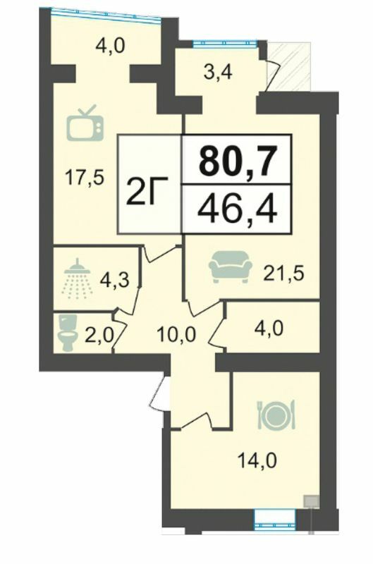 2-комнатная 80.7 м² в ЖК PodilSky от 12 000 грн/м², г. Каменец-Подольский