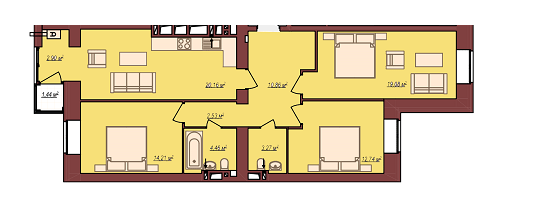 3-комнатная 90.64 м² в ЖК Дом Чехова от 13 500 грн/м², г. Каменец-Подольский