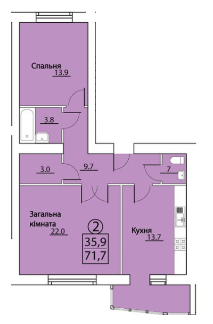 2-комнатная 71.7 м² в ЖК на просп. Грушевского, 50 от застройщика, г. Каменец-Подольский