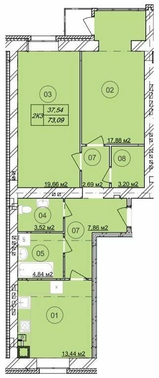 2-комнатная 73.09 м² в ЖК Премьер от 12 000 грн/м², г. Каменец-Подольский