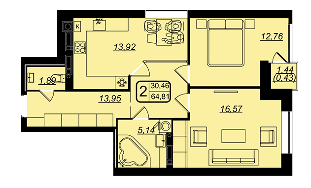 2-комнатная 64.81 м² в ЖК Golden House от 29 200 грн/м², Винница