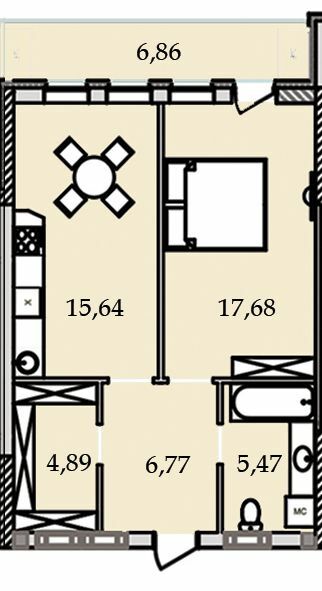 1-кімнатна 56.31 м² в ЖК Premier Tower від 24 700 грн/м², Вінниця