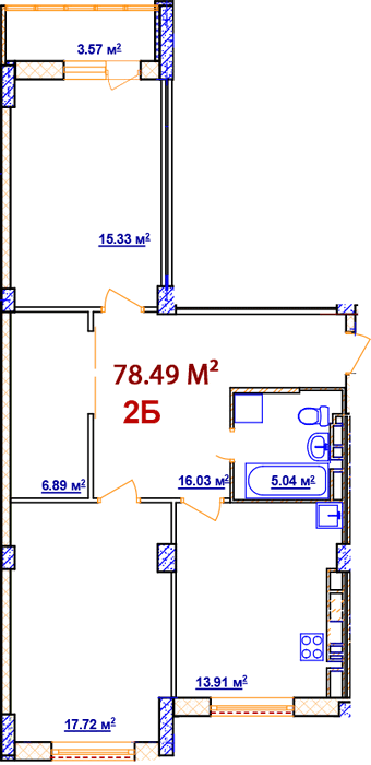 2-комнатная 78.49 м² в ЖК Комфорт от 14 000 грн/м², Винница