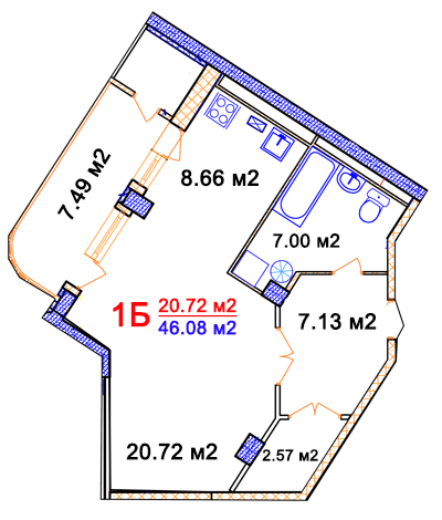 1-кімнатна 46.08 м² в ЖК Комфорт від 14 000 грн/м², Вінниця