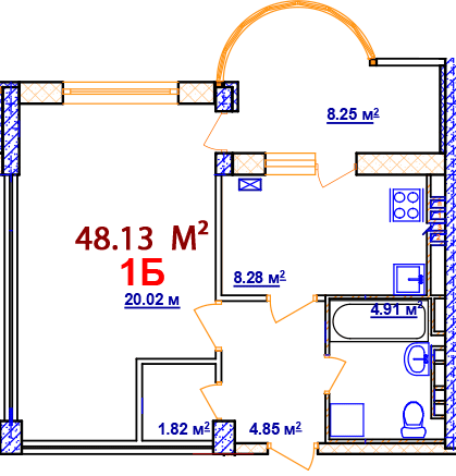 1-комнатная 48.13 м² в ЖК Комфорт от 14 000 грн/м², Винница