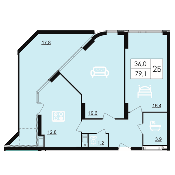 2-комнатная 79.1 м² в ЖК Лесопарковый от 20 900 грн/м², Винница