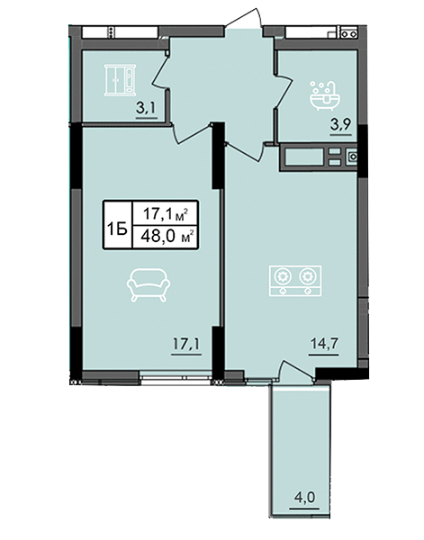 1-кімнатна 48 м² в ЖК Лісопарковий від 22 100 грн/м², Вінниця