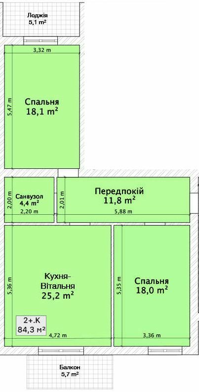 2-кімнатна 84.3 м² в ЖК на пров. 1-й Константиновича, 13 від 23 050 грн/м², Вінниця