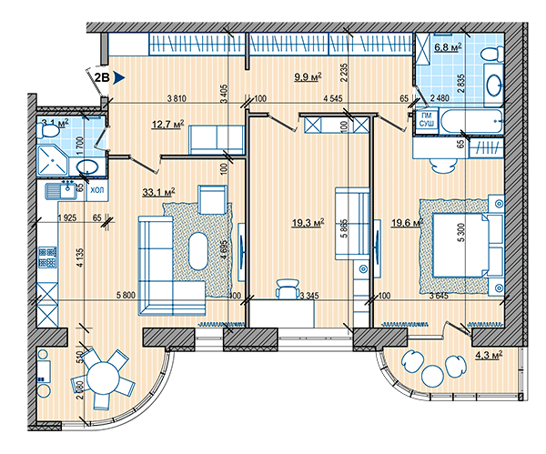 2-комнатная 108.6 м² в ЖК Парковый от 30 250 грн/м², Винница