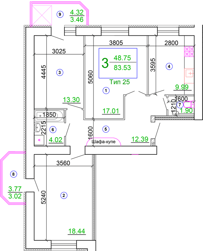 3-комнатная 83.53 м² в ЖМ Подолье от 20 500 грн/м², Винница