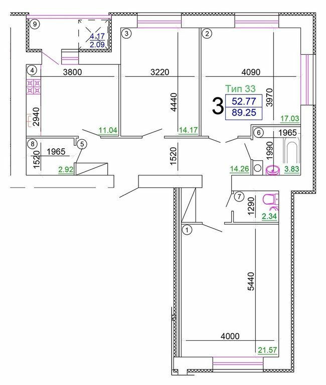 3-кімнатна 89.25 м² в Мкрн Академічний від 16 500 грн/м², Вінниця