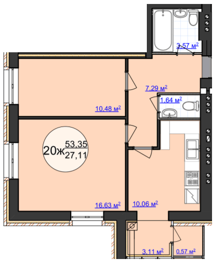 2-комнатная 53.35 м² в ЖК Кемпинг Сити от 13 500 грн/м², пгт Стрижавка