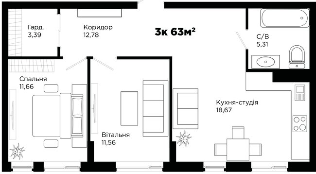 3-кімнатна 63 м² в ЖК Chocolate від 14 750 грн/м², Івано-Франківськ