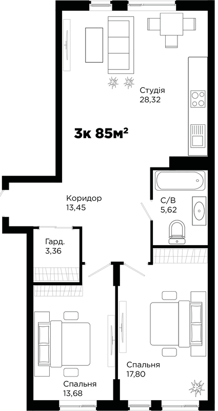 3-кімнатна 85 м² в ЖК Chocolate від 14 750 грн/м², Івано-Франківськ