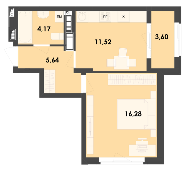 1-кімнатна 41.21 м² в ЖК River City від 16 400 грн/м², Житомир
