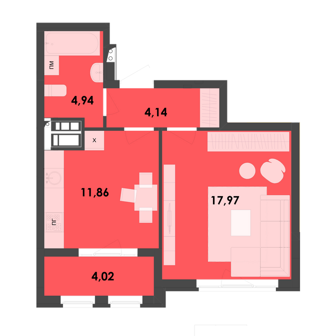 1-кімнатна 42.93 м² в ЖК River City від 16 400 грн/м², Житомир