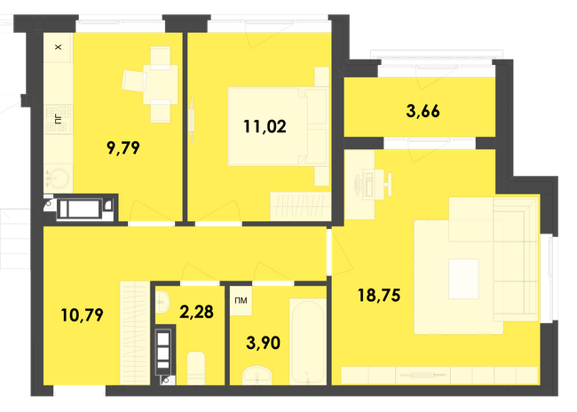 2-кімнатна 60.19 м² в ЖК River City від 20 800 грн/м², Житомир