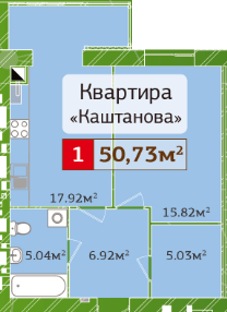 1-комнатная 50.73 м² в ЖК Полесье 2 от 17 500 грн/м², Житомир