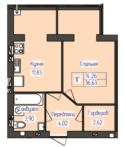 1-кімнатна 36.63 м² в ЖК Польський бульвар від 14 000 грн/м², Житомир
