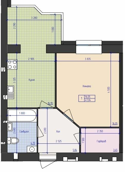 1-комнатная 47.04 м² в ЖК Премиум Парк от 19 000 грн/м², Житомир