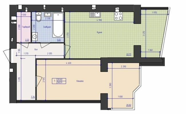 1-комнатная 58.59 м² в ЖК Премиум Парк от 20 000 грн/м², Житомир