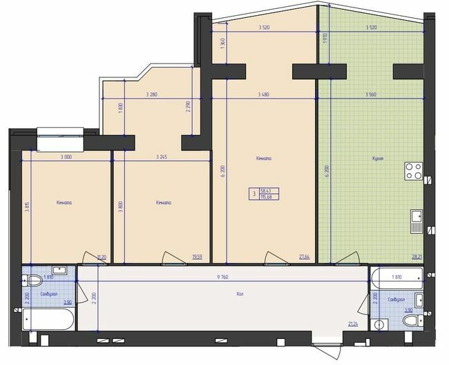 3-комнатная 115.68 м² в ЖК Премиум Парк от 20 100 грн/м², Житомир