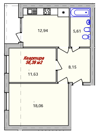 2-кімнатна 56.39 м² в ЖК ECOtown від 18 700 грн/м², Ужгород