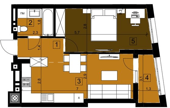 1-кімнатна 45.94 м² в ЖК Парус Riverside від 21 100 грн/м², Ужгород