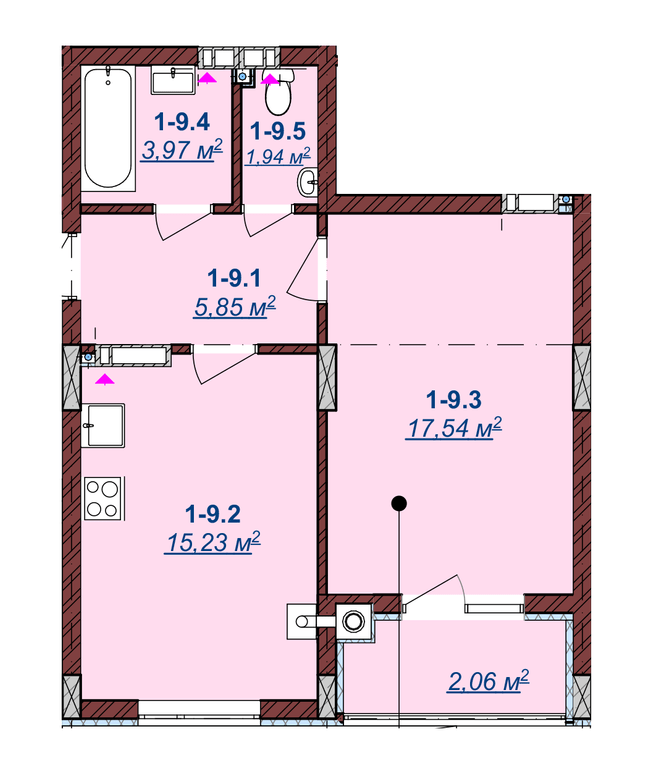 1-комнатная 46.6 м² в ЖК Счастливый от 13 700 грн/м², Ужгород