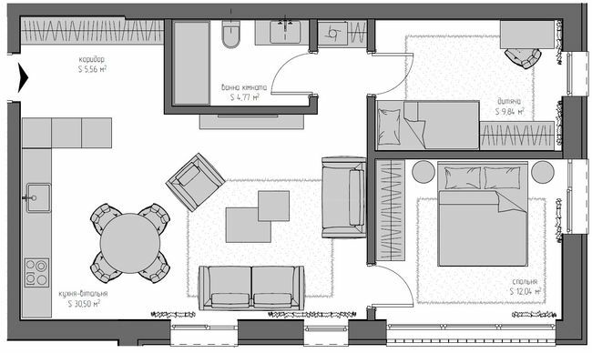 2-комнатная 61.29 м² в ЖК Квадрат от 23 150 грн/м², с. Минай