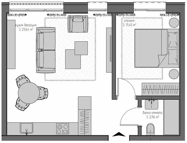 1-комнатная 43.26 м² в ЖК Квадрат от 24 600 грн/м², с. Минай