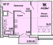 1-комнатная 44.61 м² в ЖК Бородино от 23 000 грн/м², Запорожье
