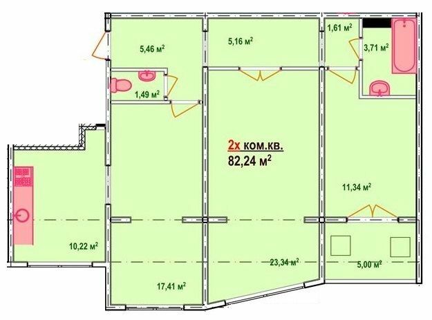 2-кімнатна 82.24 м² в ЖК Козак Сіті від забудовника, Запоріжжя