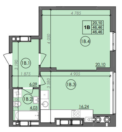 1-комнатная 46.46 м² в ЖК Panorama от 20 500 грн/м², Луцк