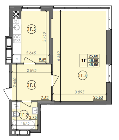 1-комнатная 46.56 м² в ЖК Panorama от 19 500 грн/м², Луцк