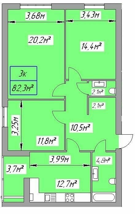 3-комнатная 82.3 м² в ЖК Парковый городок от 15 100 грн/м², Ивано-Франковск