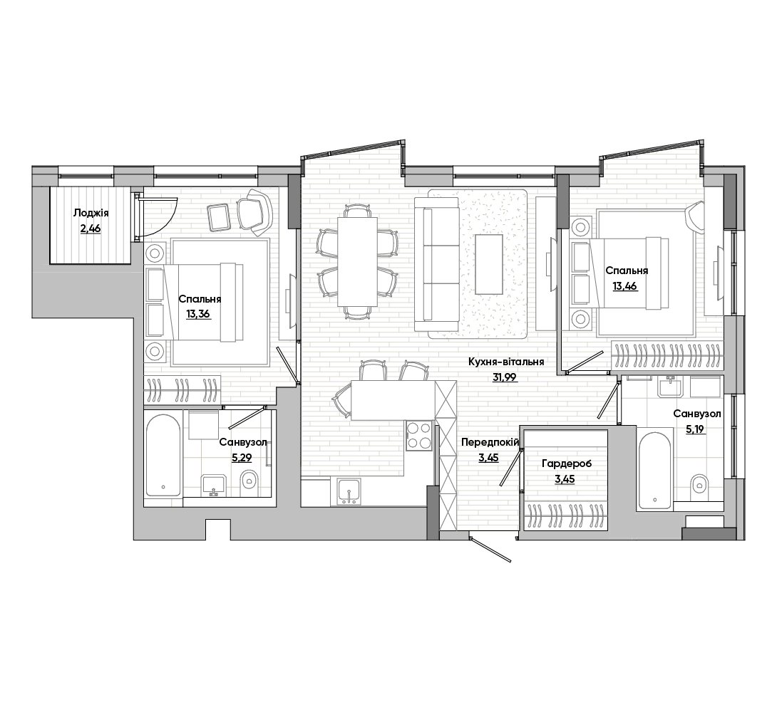 2-кімнатна 78.66 м² в ЖК Lucky Land від 38 891 грн/м², Київ