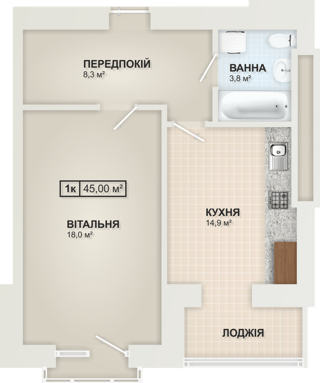 1-кімнатна 45 м² в ЖК Містечко Козацьке від 13 800 грн/м², Івано-Франківськ