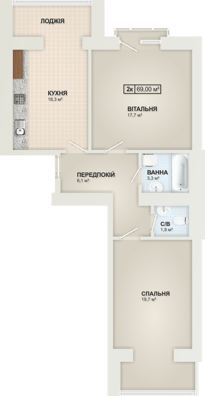 2-комнатная 69 м² в ЖК Містечко Козацьке от 13 800 грн/м², Ивано-Франковск