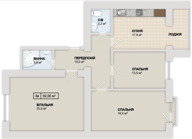 3-кімнатна 92 м² в ЖК Містечко Козацьке від 13 800 грн/м², Івано-Франківськ