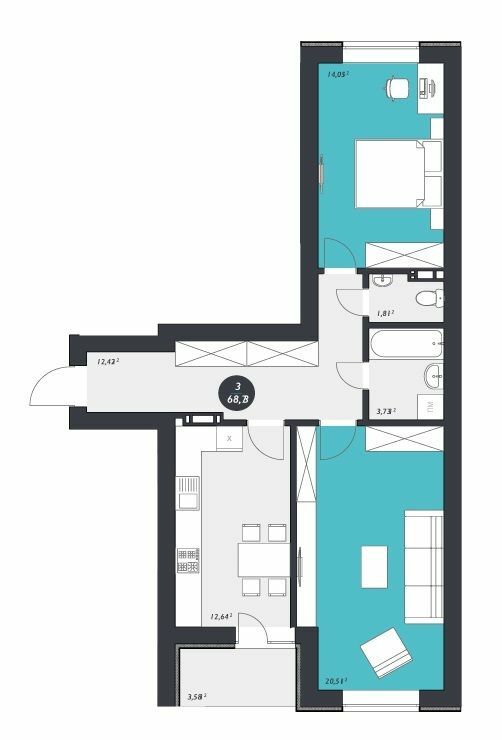 2-кімнатна 68.73 м² в ЖК 3V Volkova від 18 200 грн/м², Кропивницький