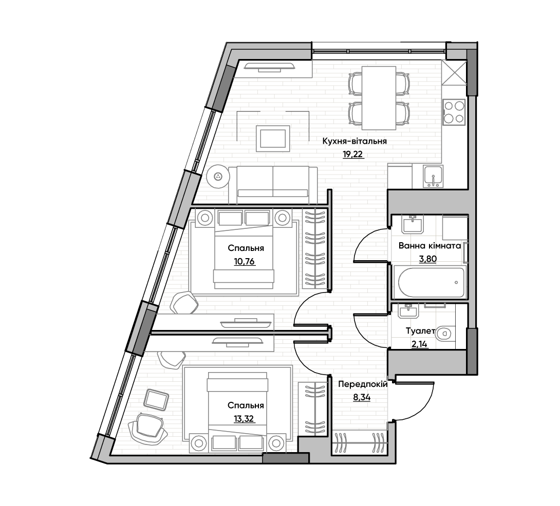 2-кімнатна 57.58 м² в ЖК Lucky Land від 27 216 грн/м², Київ