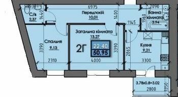 2-комнатная 50.95 м² в ЖК Iceberg от 14 800 грн/м², Сумы