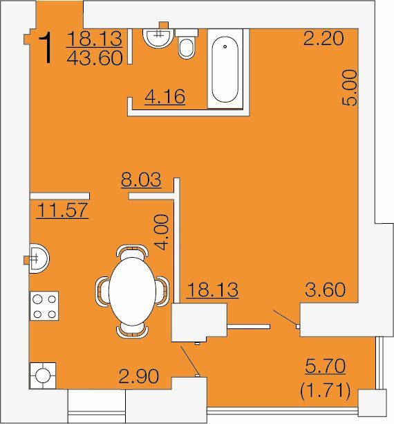 1-кімнатна 43.6 м² в ЖК Апельсин від 19 200 грн/м², Миколаїв