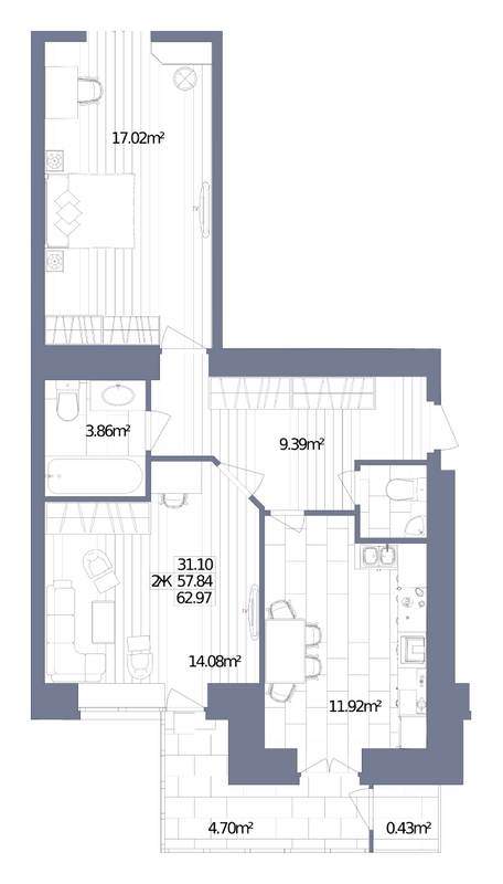 2-комнатная 62.97 м² в ЖК Oliva от 17 000 грн/м², г. Горишние Плавни