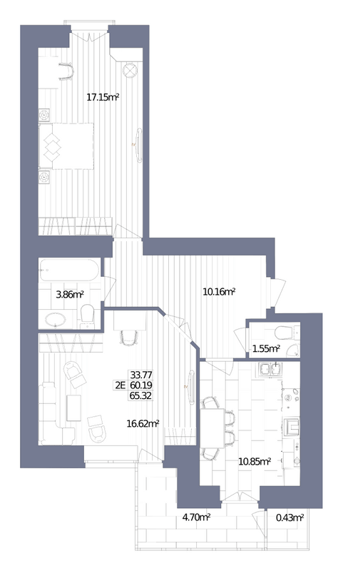 2-кімнатна 65.32 м² в ЖК Oliva від 19 000 грн/м², м. Горишні Плавні