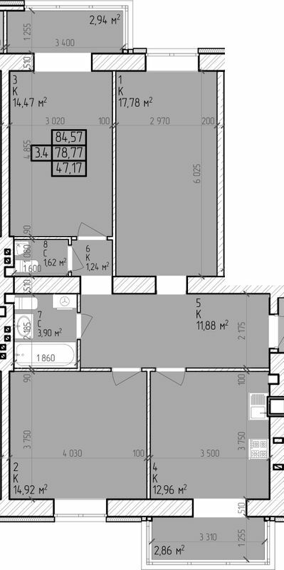 3-кімнатна 84.57 м² в ЖК Центральний від 14 500 грн/м², м. Горишні Плавні