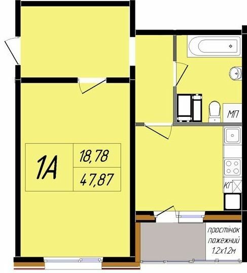 1-кімнатна 47.87 м² в ЖК Затишний від 17 000 грн/м², Полтава