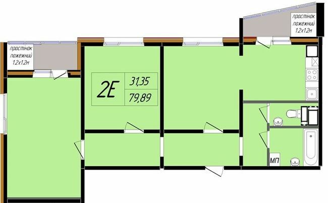 2-комнатная 79.89 м² в ЖК Затишний от 16 800 грн/м², Полтава